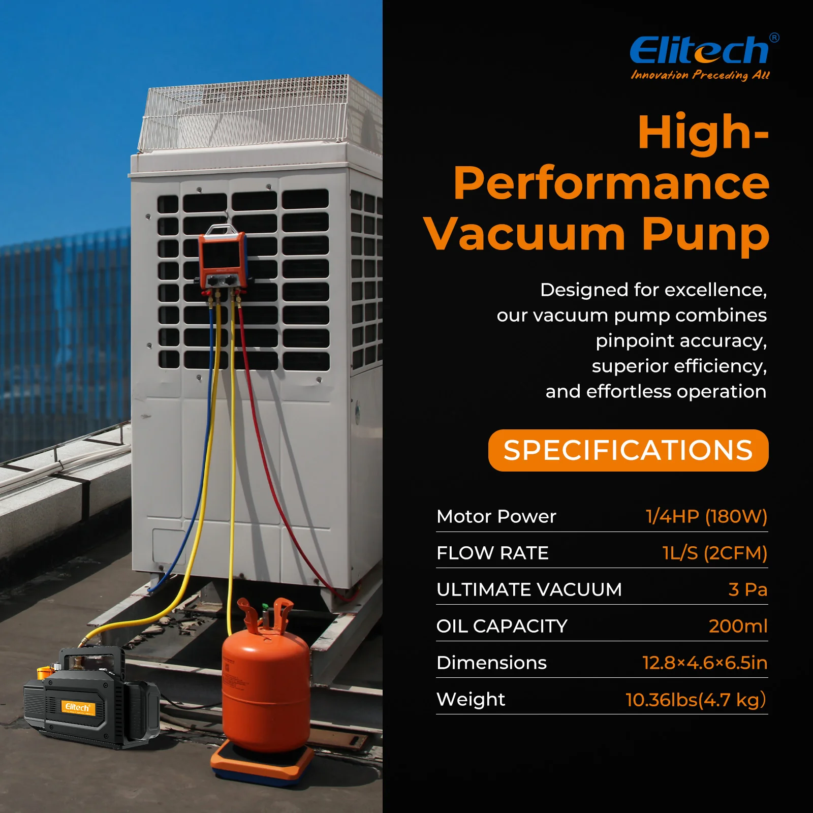 Elitech SVP-DC-pro Smart Cordless Vacuum Pump A2L Compatible , 2-Stage HVAC Vacuum Pump with Bluetooth Controller, 1 L/s Pumping Rate, 2Pa Extreme Pressure, for HVAC/R - Image 4