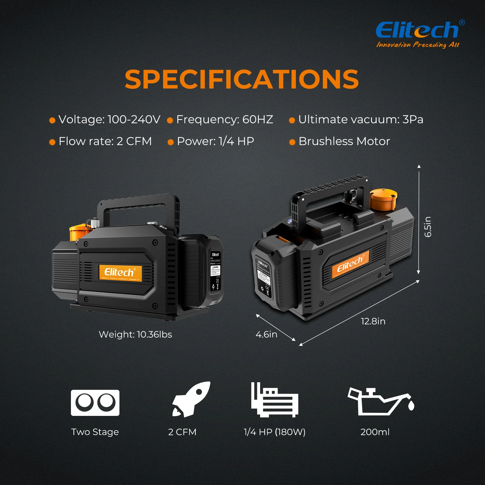 Elitech SVP-DC Smart Cordless Vacuum Pump A2L Compatible , 2-Stage HVAC Vacuum Pump, 1 L/s Pumping Rate, 2Pa Extreme Pressure, for HVAC/R - Image 7
