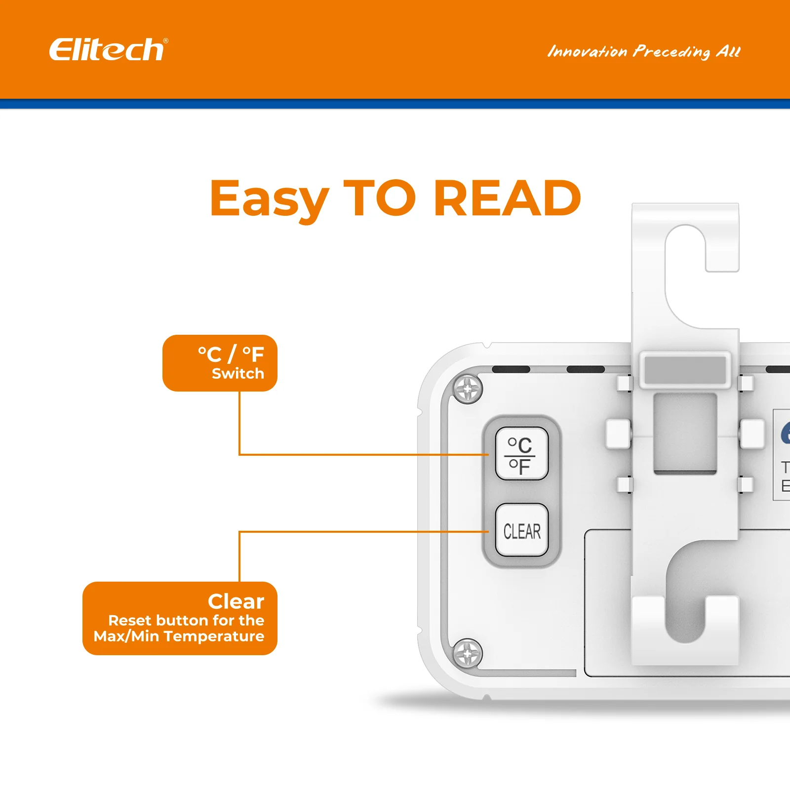 Elitech TM-2T Fridge Thermometer Digital Freeze Refrigerator Thermometer Waterproof Large LCD Display Max/Min Record Function - Image 3