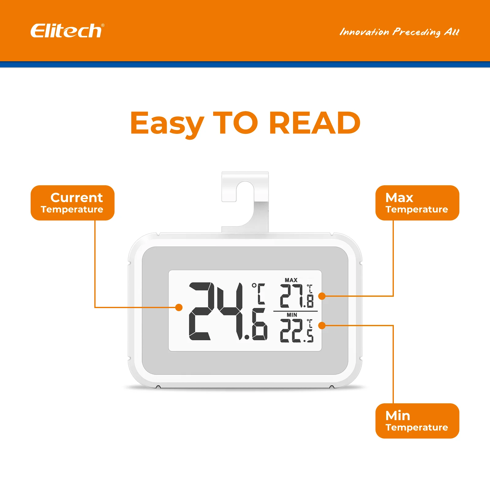 Elitech TM-2T Fridge Thermometer Digital Freeze Refrigerator Thermometer Waterproof Large LCD Display Max/Min Record Function - Image 5