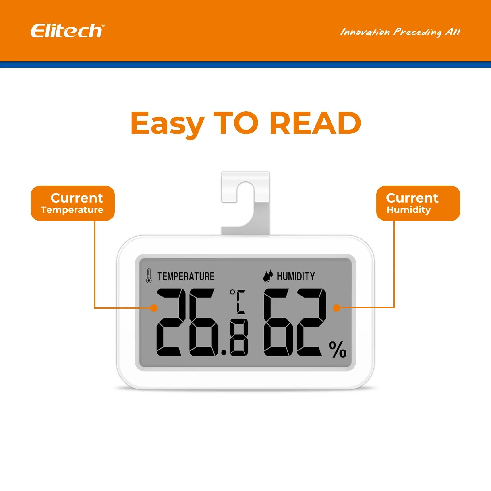 Elitech TM-2TH Fridge Thermometer Hygrometer Digital Freeze Refrigerator Thermometer Waterproof Large LCD Display - Image 2