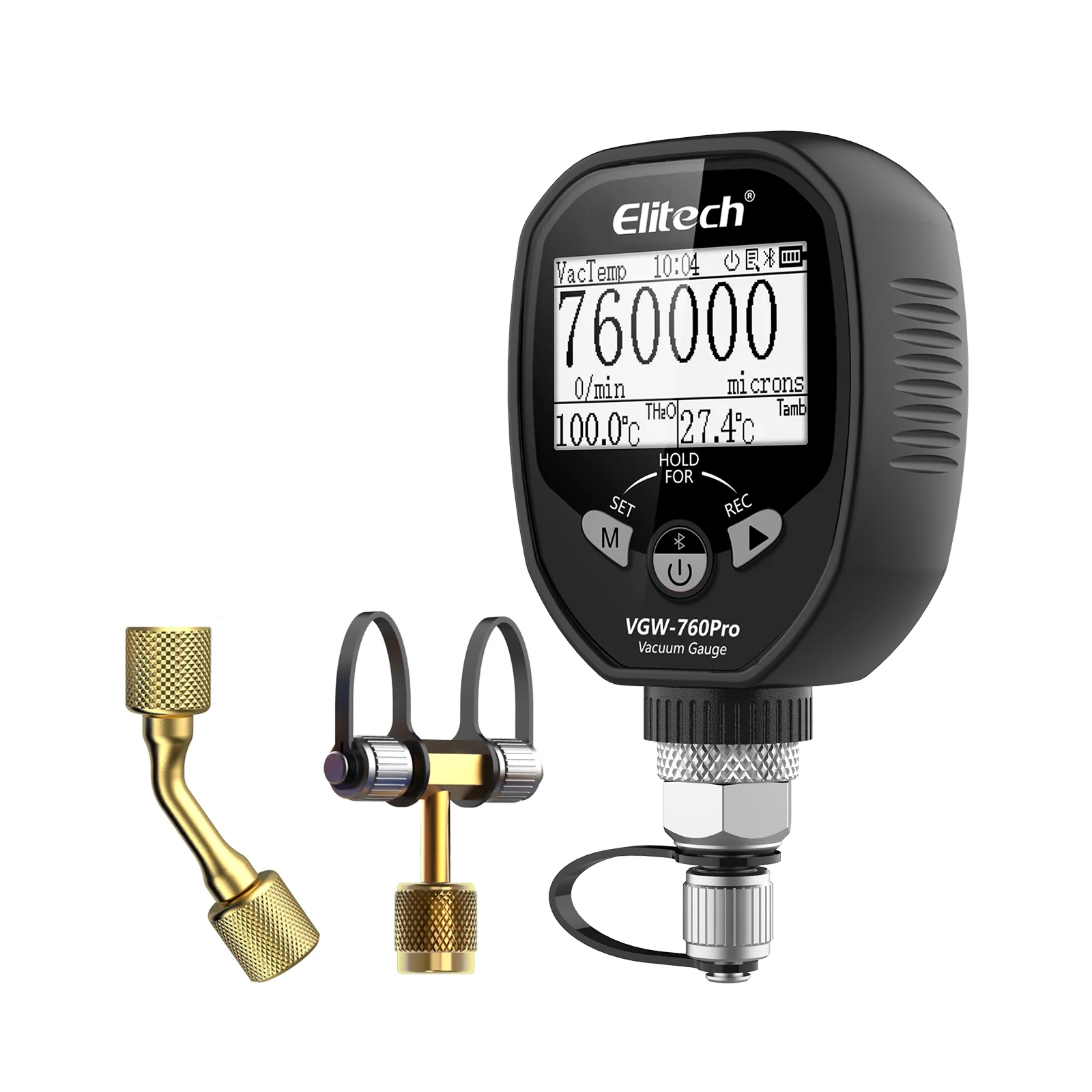 Elitech VGW-760Pro Full-Range Micron Gauge, Wireless Digital Vacuum Gauge with Adaptor Pressure Tester Meter HVAC, Alarms via APP, Offline Recording, 1/4" SAE