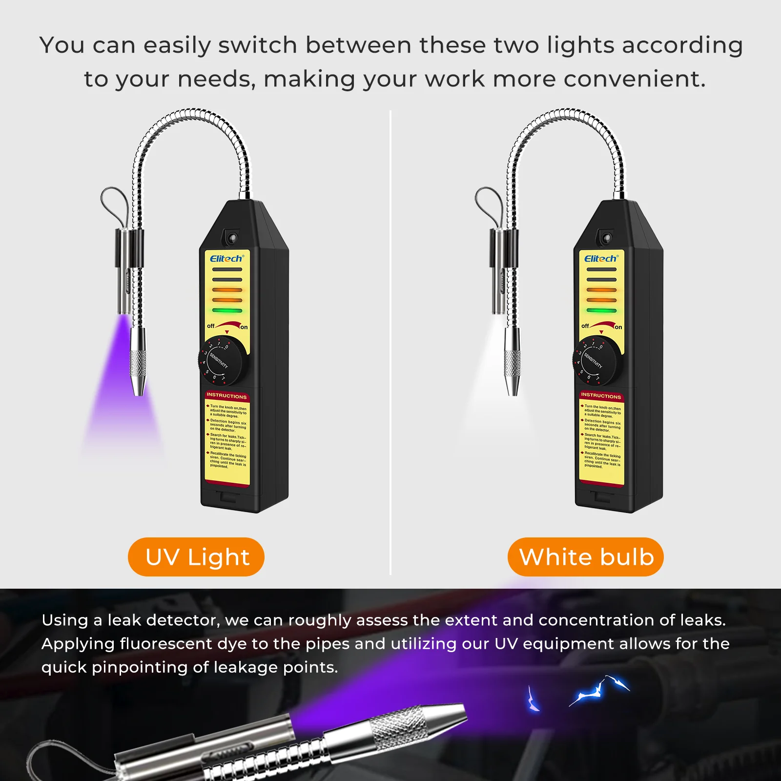 Elitech WJL-6000SUV Refrigerant Heat Pump Leak Detector with UV LED Corona Sensor AC Halogen Gas Leaking Detection - Image 3