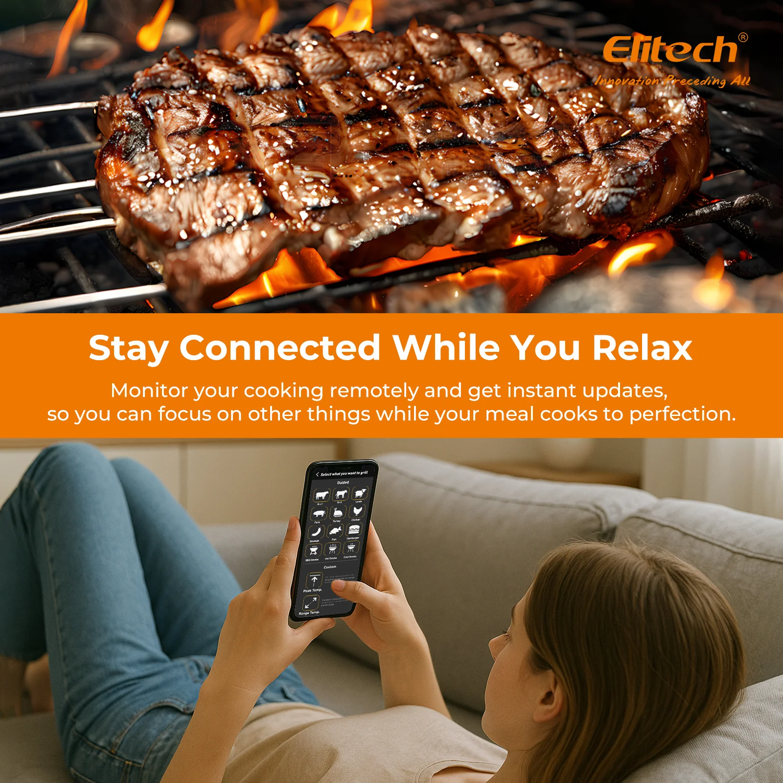 Elitech WMT-20 Wireless Smart Meat Thermometer, Dual-Probe Bluetooth Grill Thermometer with LCD Display and ToGrill App, for Oven, BBQ, Kitchen, and Outdoor Cooking - Image 7