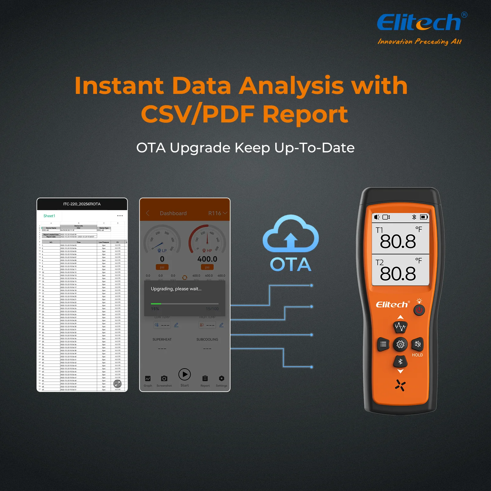 Elitech ICT-220 Bluetooth Dual Thermocouple Thermometer – High Precision K-Type Temperature Data Logger with App, Rapid Response, Suitable for Refrigeration, Automotive Maintenance and Heat Pump Industries - Image 5