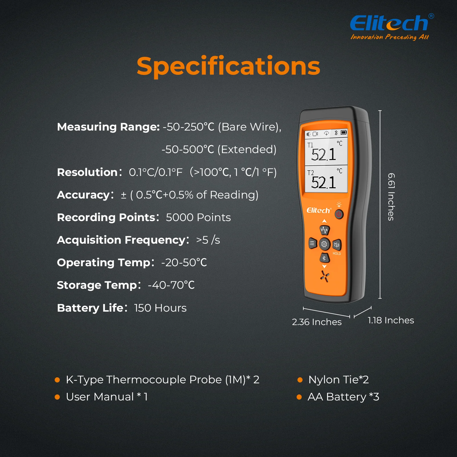 Elitech ICT-220 Bluetooth Dual Thermocouple Thermometer – High Precision K-Type Temperature Data Logger with App, Rapid Response, Suitable for Refrigeration, Automotive Maintenance and Heat Pump Industries - Image 8