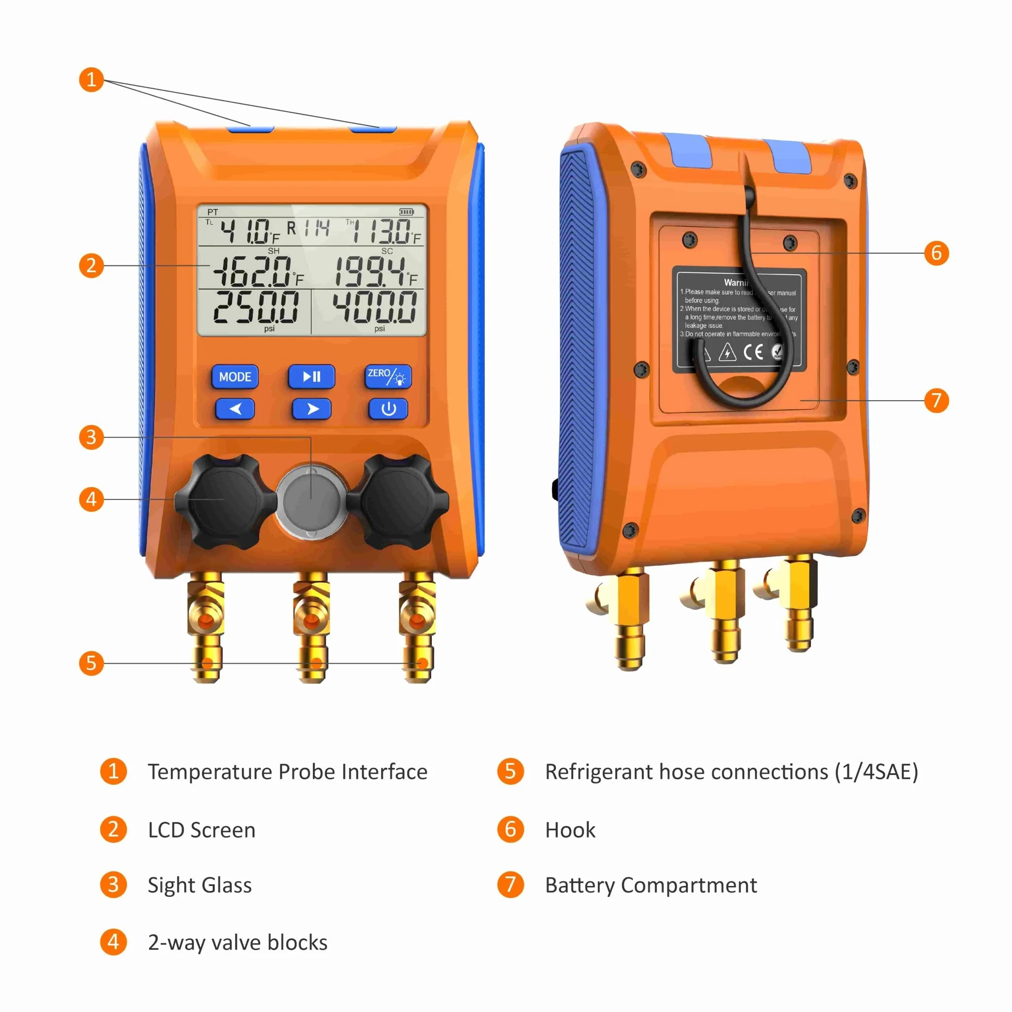 Elitech LMG-10 Refrigeration Heat Pump Digital Manifold Gauge Set, High-Precision Pressure Temperature Vacuum Leakage Tester Dignostic Meter Kit - Image 4