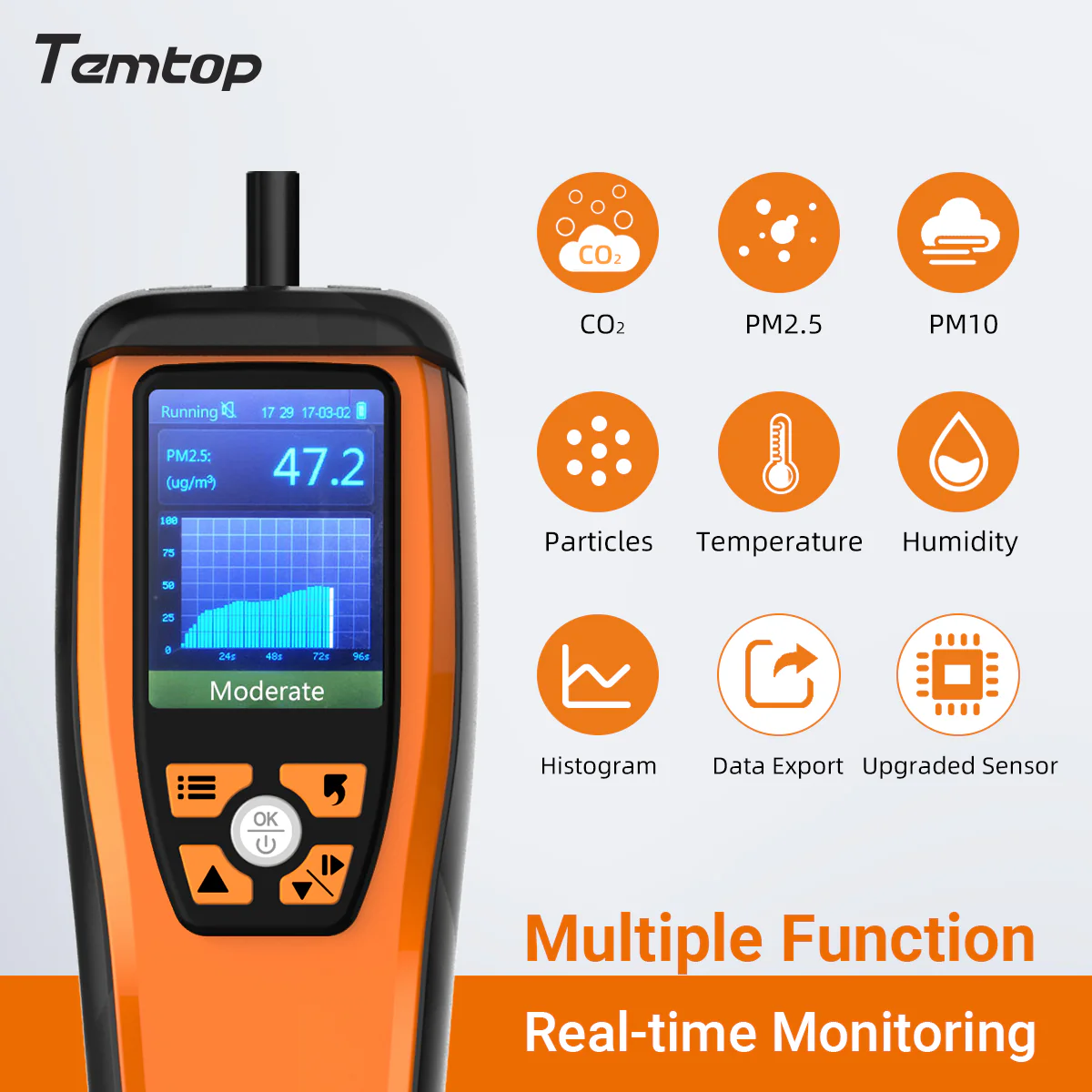 Temtop M2000C 2nd CO2 Air Quality Monitor for CO2 PM2.5 PM10 Particles Detector Temperature Humidity Display Audio Alarm Recording Curve, Data Export - Image 2