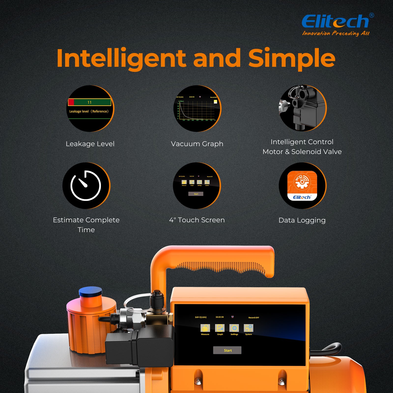 Elitech SVP-7/V700 220V Intelligent 2-Stage Vacuum Pump, 7CFM, 3L/S, APP Control, Data Logging, Smart Control, HVAC Refrigerator Heat Pump Auto Air Condition Service Tool (oil is not included) - Image 4