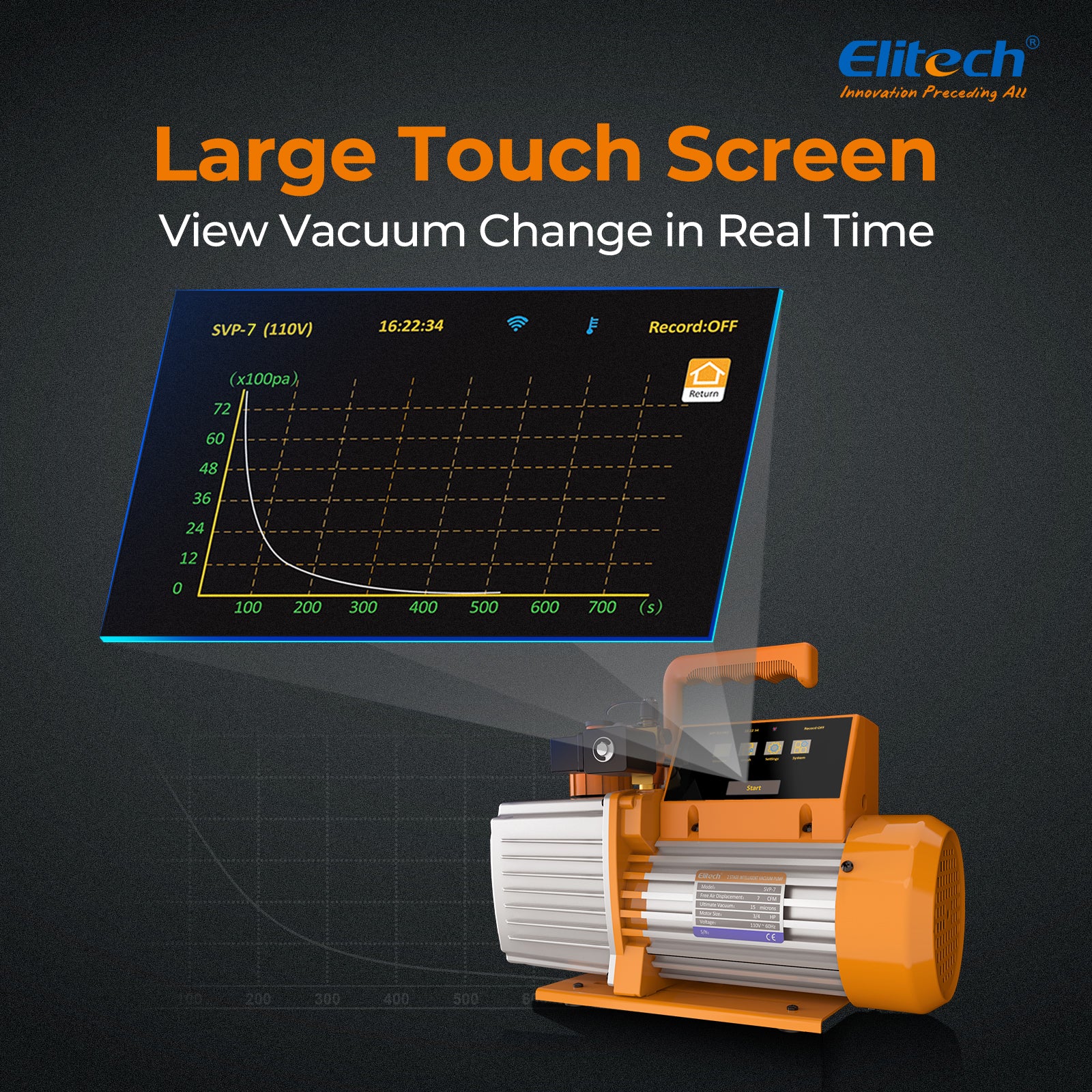 Elitech SVP-7/V700 220V Intelligent 2-Stage Vacuum Pump, 7CFM, 3L/S, APP Control, Data Logging, Smart Control, HVAC Refrigerator Heat Pump Auto Air Condition Service Tool (oil is not included) - Image 5