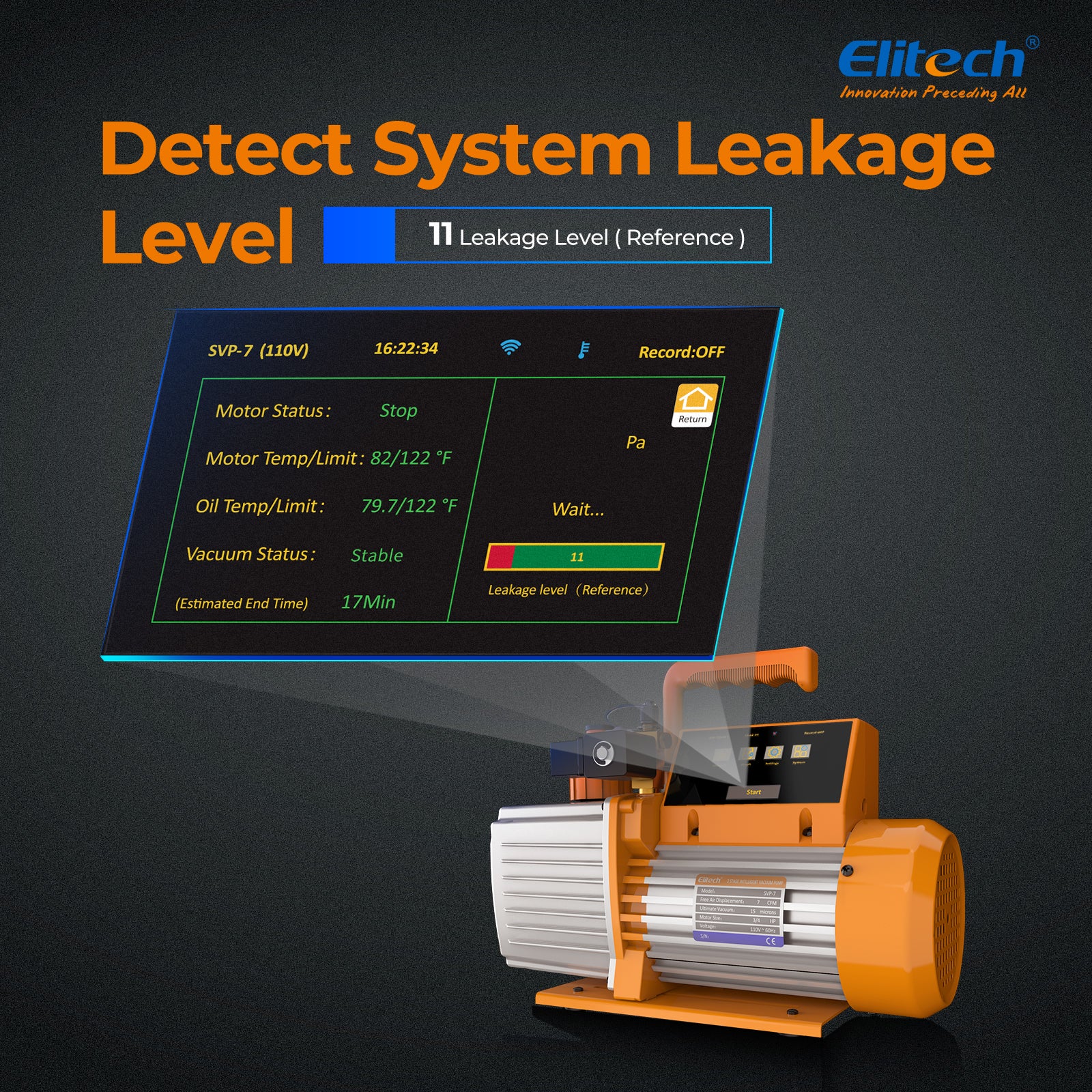 Elitech SVP-7/V700 220V Intelligent 2-Stage Vacuum Pump, 7CFM, 3L/S, APP Control, Data Logging, Smart Control, HVAC Refrigerator Heat Pump Auto Air Condition Service Tool (oil is not included) - Image 6