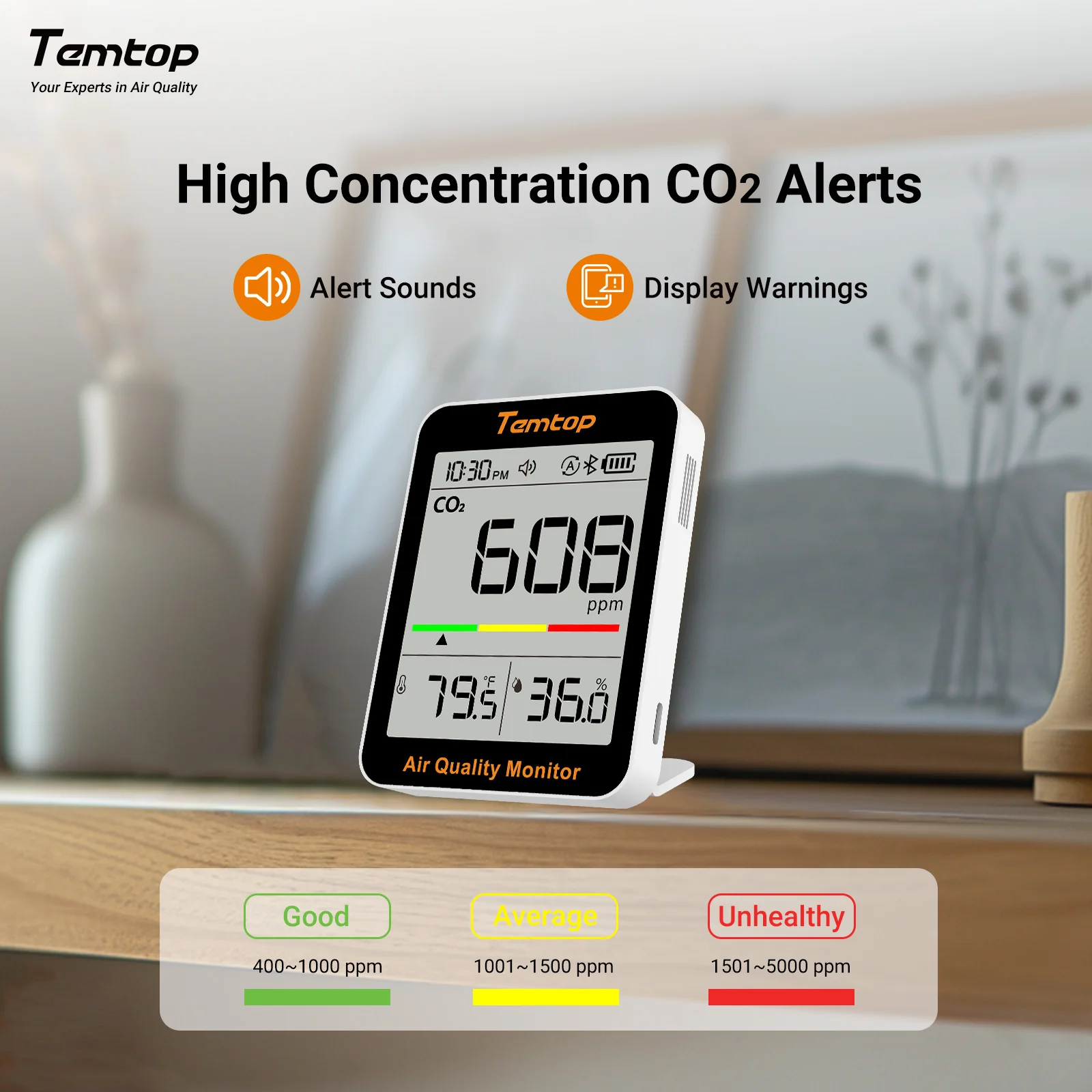 Temtop C1+ CO2 Monitor Indoor Air Quality Monitor for CO2, Temperature and Humidity with App and Data History - Image 5