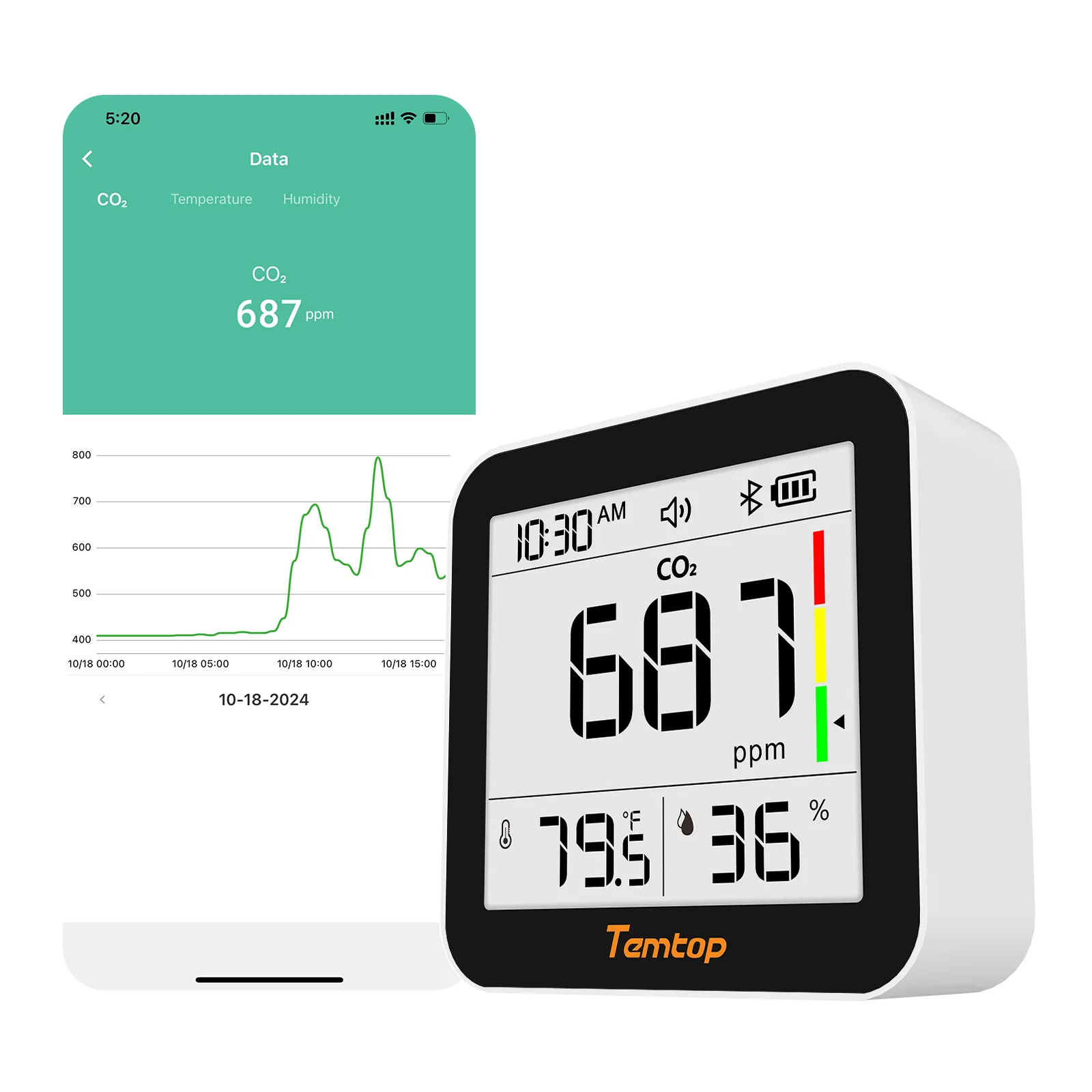Temtop C10 2nd E-Ink Display CO2 Monitor Indoor Air Quality Monitor for CO2, Temperature and Humidity with App and Data History - Image 13