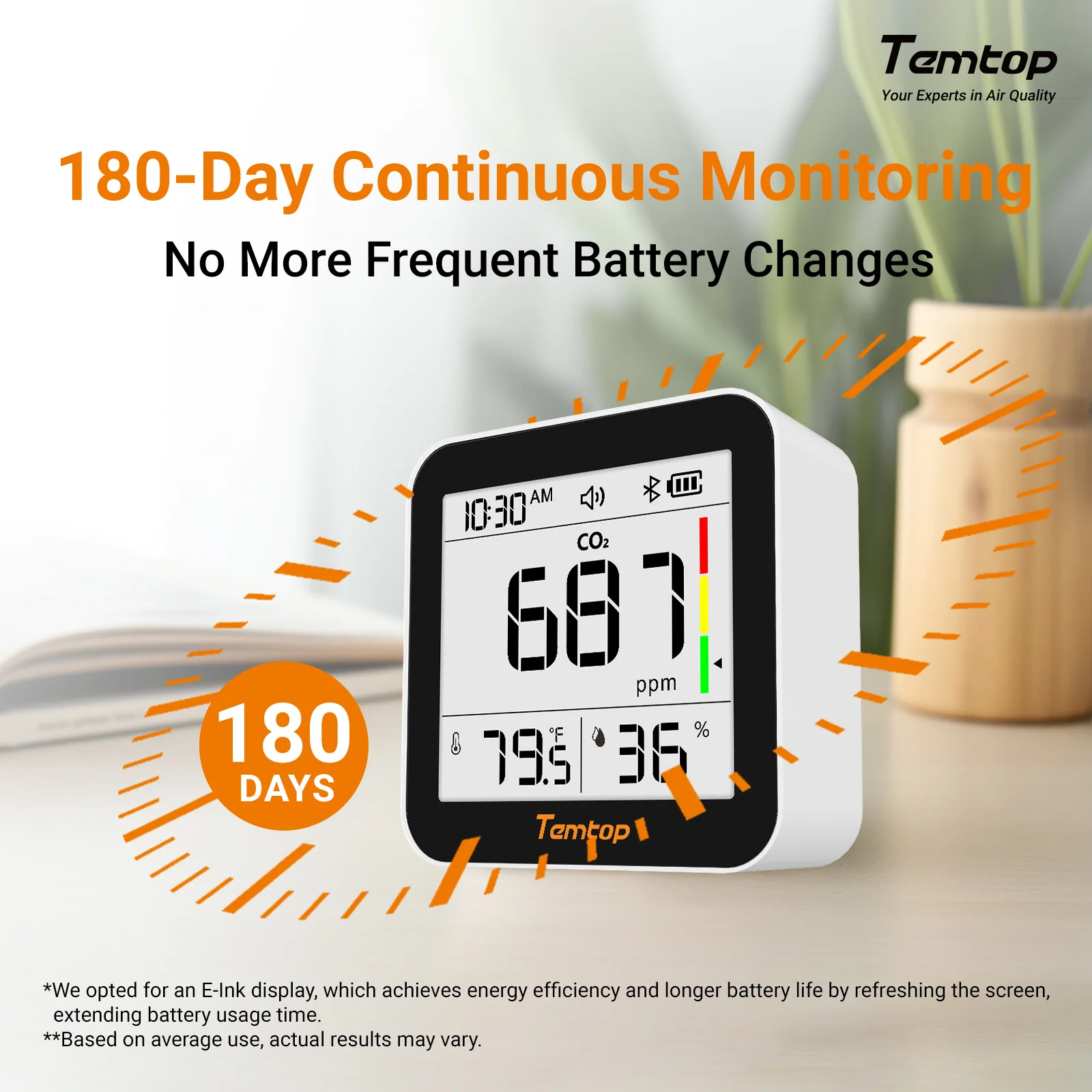 Temtop C10 2nd E-Ink Display CO2 Monitor Indoor Air Quality Monitor for CO2, Temperature and Humidity with App and Data History - Image 3