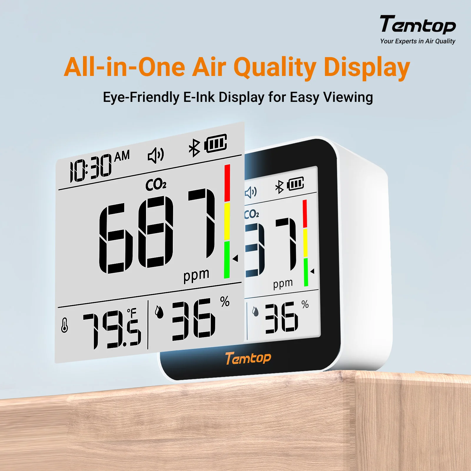 Temtop C10 2nd E-Ink Display CO2 Monitor Indoor Air Quality Monitor for CO2, Temperature and Humidity with App and Data History - Image 5