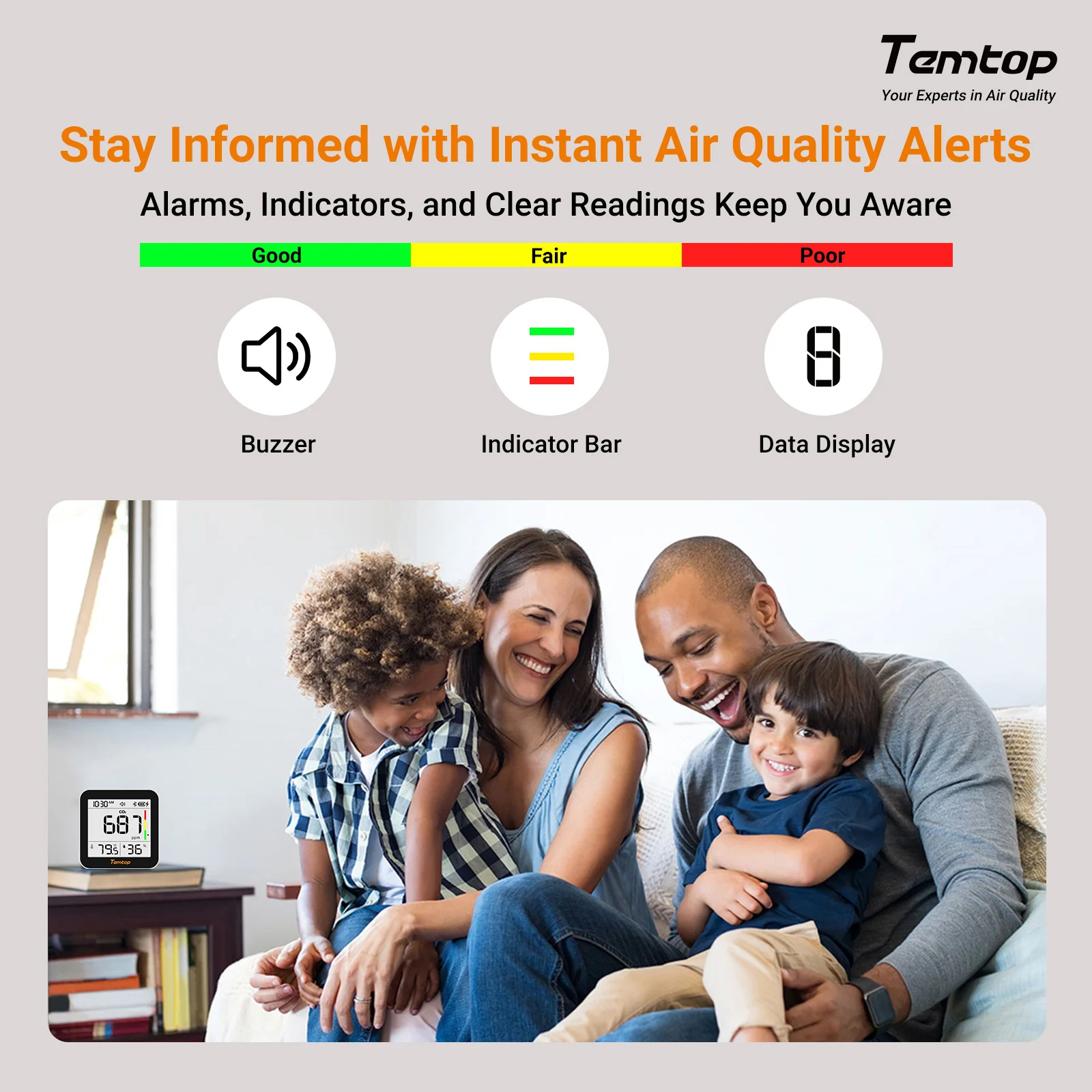 Temtop C10 2nd E-Ink Display CO2 Monitor Indoor Air Quality Monitor for CO2, Temperature and Humidity with App and Data History - Image 7