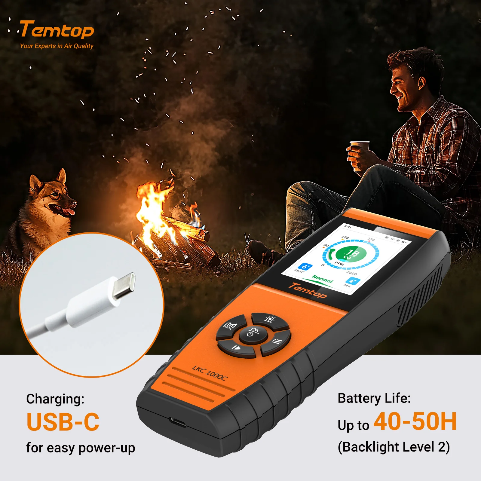 Temtop LKC-1000C Portable CO Detector with TFT Color LCD Screen, USB Data Export, Calibration, and Adjustable Alarm Threshold - Image 5