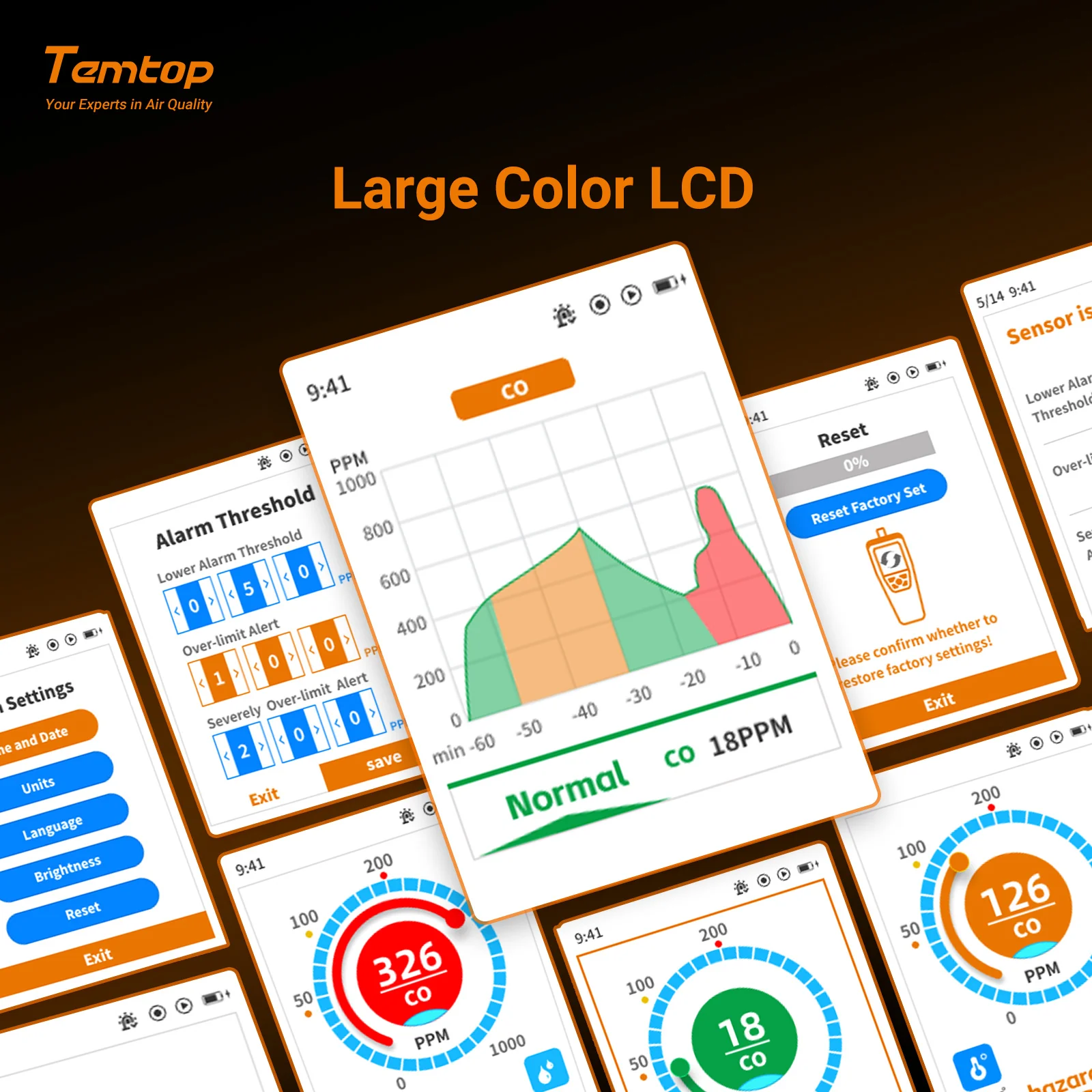 Temtop LKC-1000C Portable CO Detector with TFT Color LCD Screen, USB Data Export, Calibration, and Adjustable Alarm Threshold - Image 6