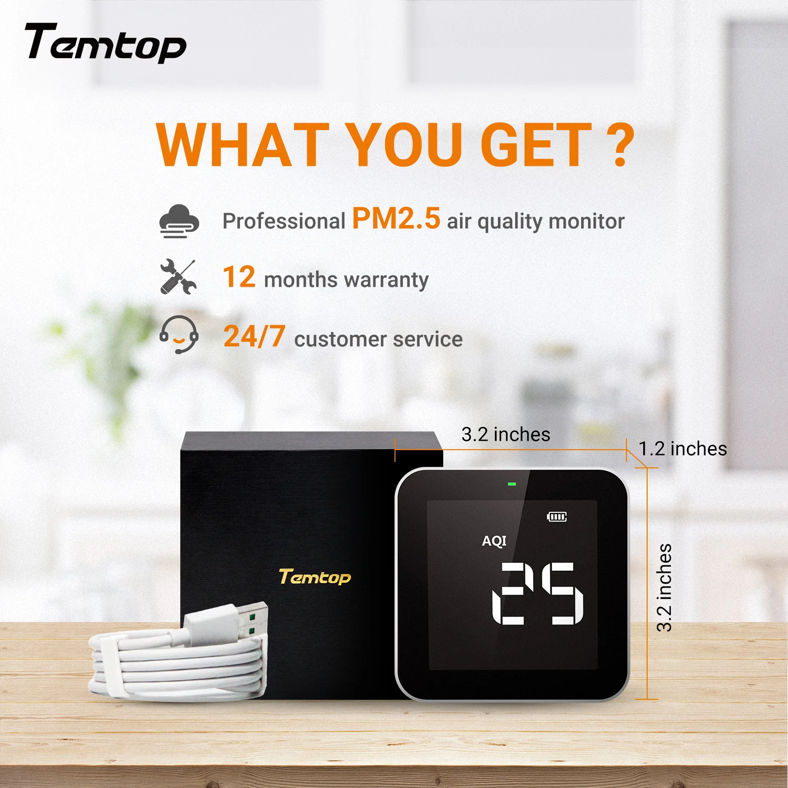 Temtop M10 Air Quality Monitor,  Air Quality Detector for PM2.5 HCHO TVOC AQI with Real Time Display, Rechargeable Battery - Image 5