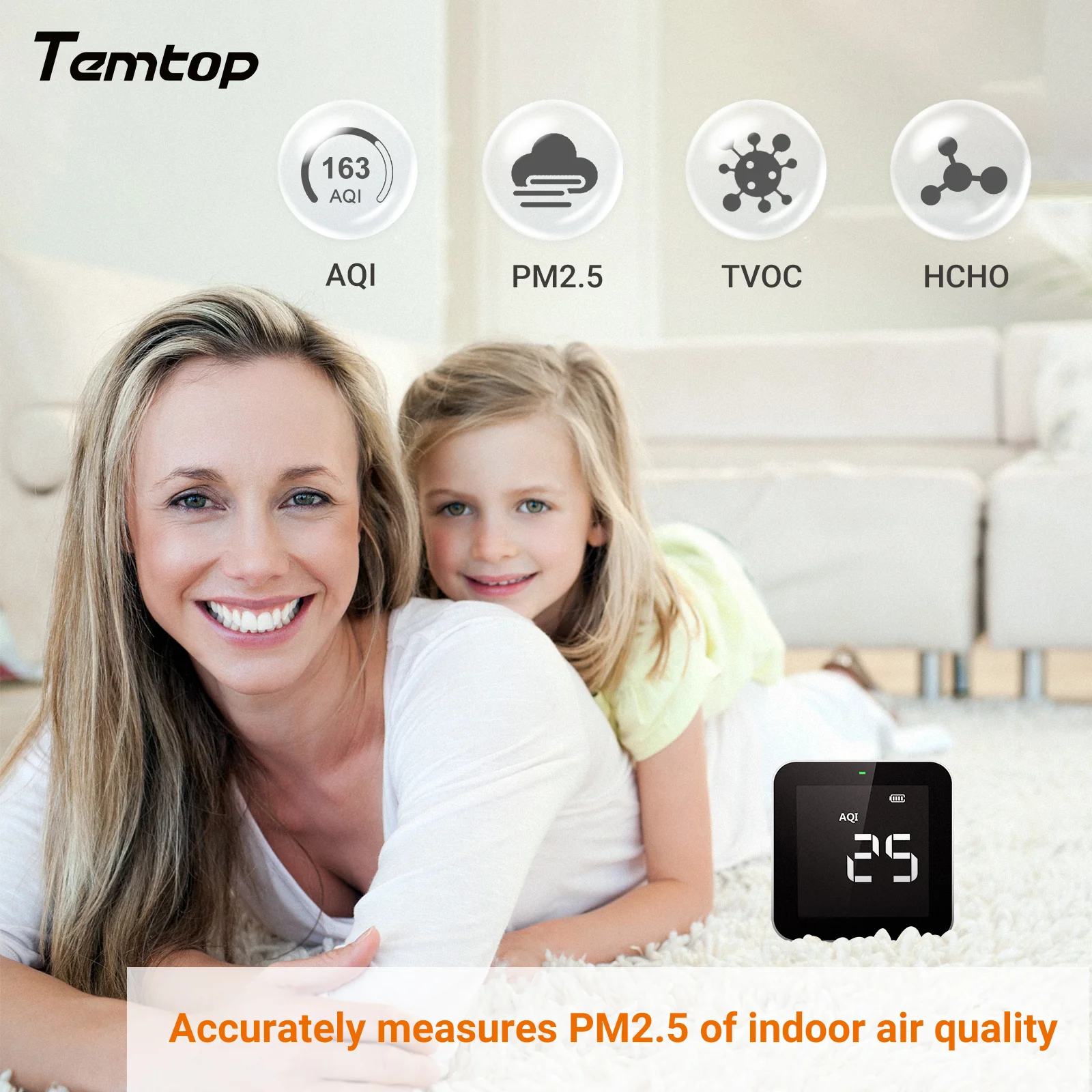 Temtop M10 Air Quality Monitor,  Air Quality Detector for PM2.5 HCHO TVOC AQI with Real Time Display, Rechargeable Battery - Image 9