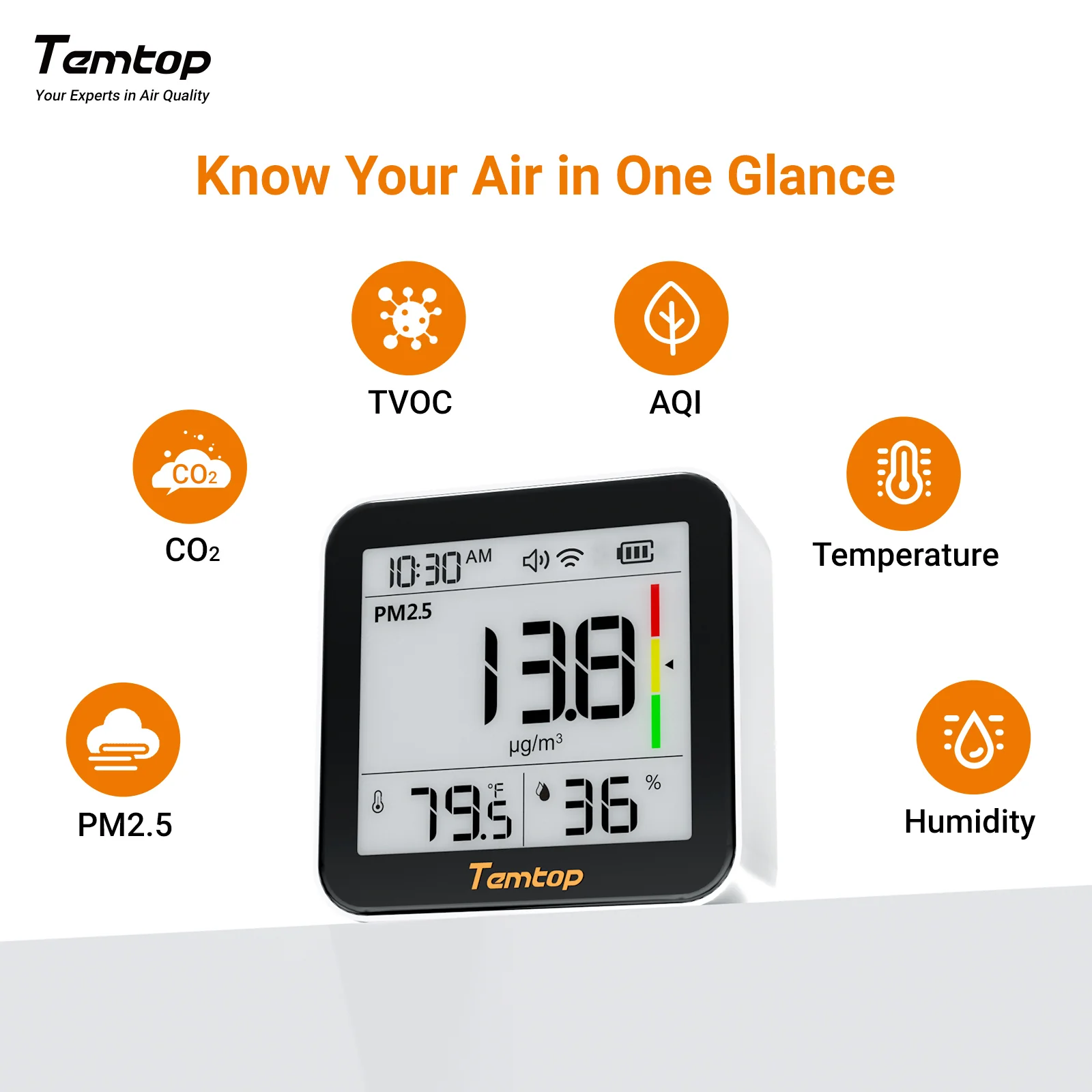 Temtop M10+ WIFI Air Quality Monitor, Rechargeable CO2 Detector with PM2.5 TVOC AQI Temperature and Humidity, 6-in-1 Indoor Pollution Meter with App Control, Data Export, E-ink Screen for Home Office - Image 2