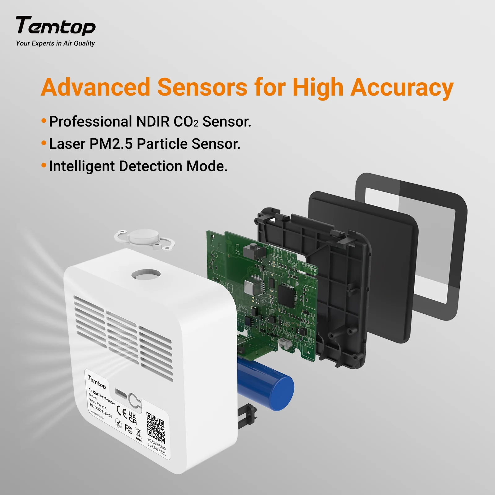 Temtop M10+ WIFI Air Quality Monitor, Rechargeable CO2 Detector with PM2.5 TVOC AQI Temperature and Humidity, 6-in-1 Indoor Pollution Meter with App Control, Data Export, E-ink Screen for Home Office - Image 4