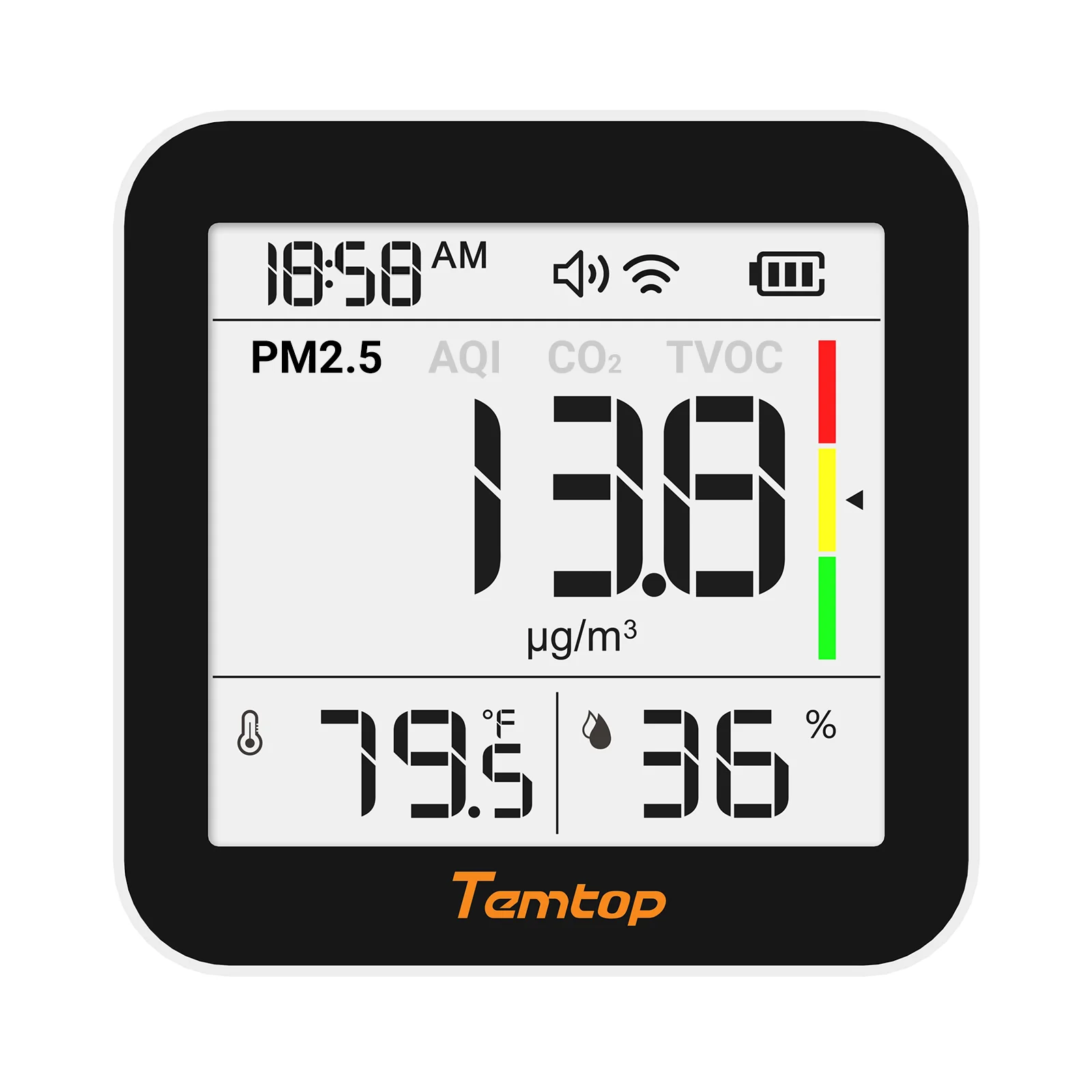 Temtop M10+ WIFI Air Quality Monitor, Rechargeable CO2 Detector with PM2.5 TVOC AQI Temperature and Humidity, 6-in-1 Indoor Pollution Meter with App Control, Data Export, E-ink Screen for Home Office - Image 9