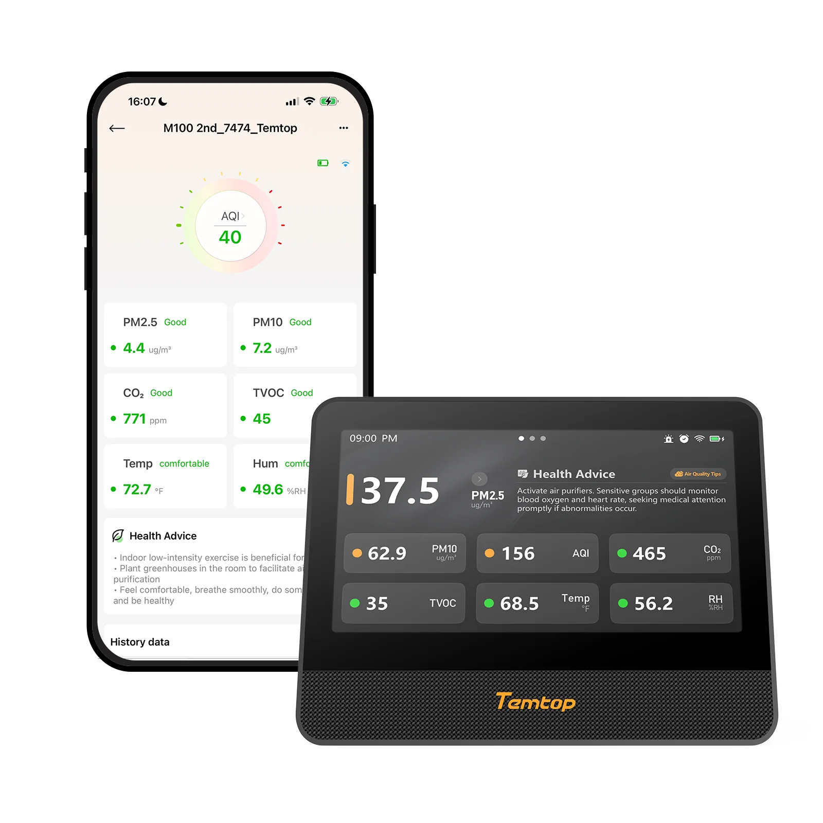 Temtop M100 2nd WiFi Air Quality Monitor – 7" Touch Screen Indoor CO2, PM2.5, PM10, TVOC, Temperature & Humidity Detector, Smart Multi-Room Air Analyzer with LoRa Expansion
