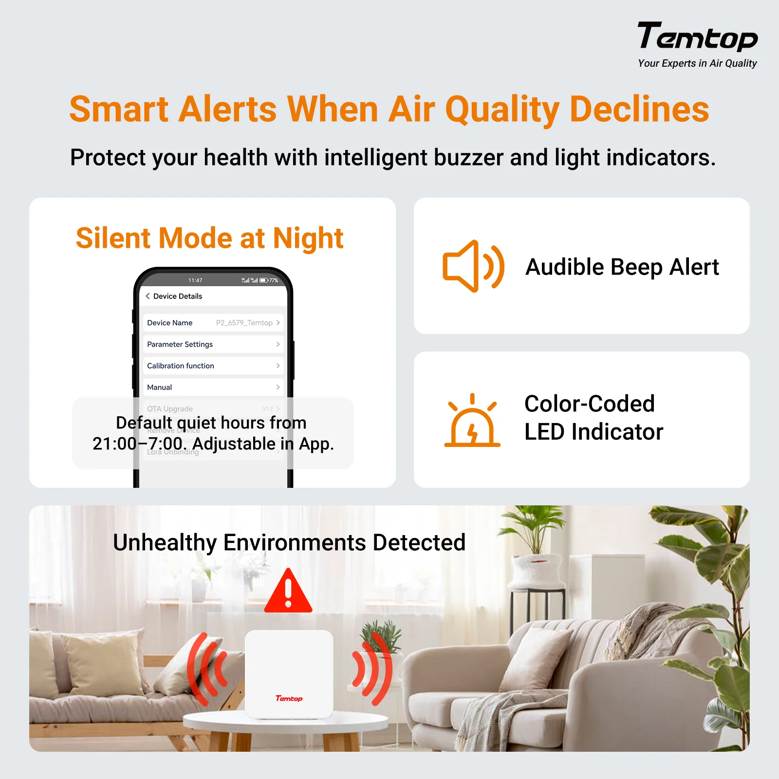 Temtop P1 Air Quality Monitor – PM2.5, PM10, Temp & Humidity Detector with Real-Time AQI & Bluetooth App - Image 5
