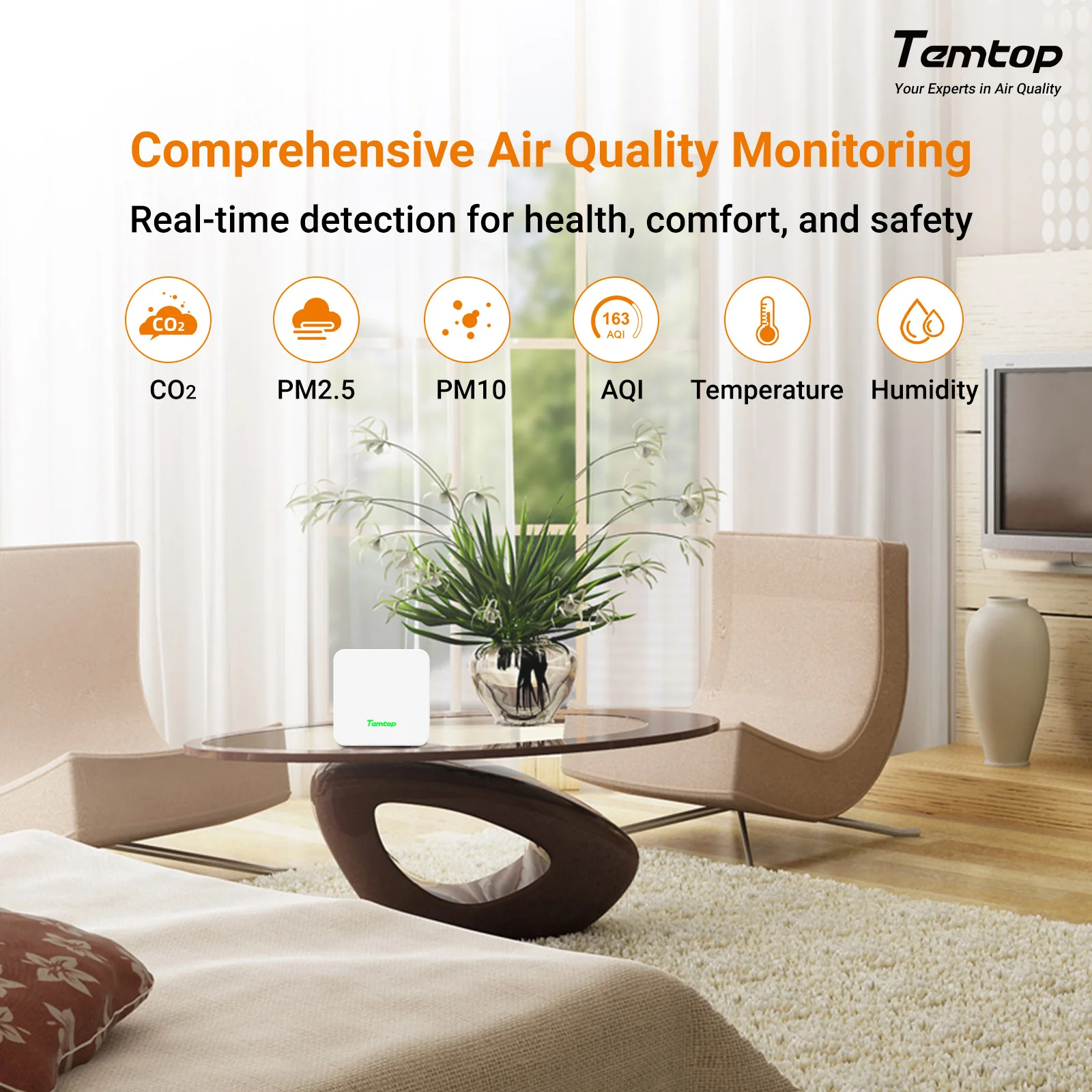 Temtop P2 Air Quality Monitor, PM2.5, PM10, CO₂, Temp & Humidity Detector for Home/Office | Accurate PM2.5, CO₂, AQI Readings Bluetooth App - Image 2