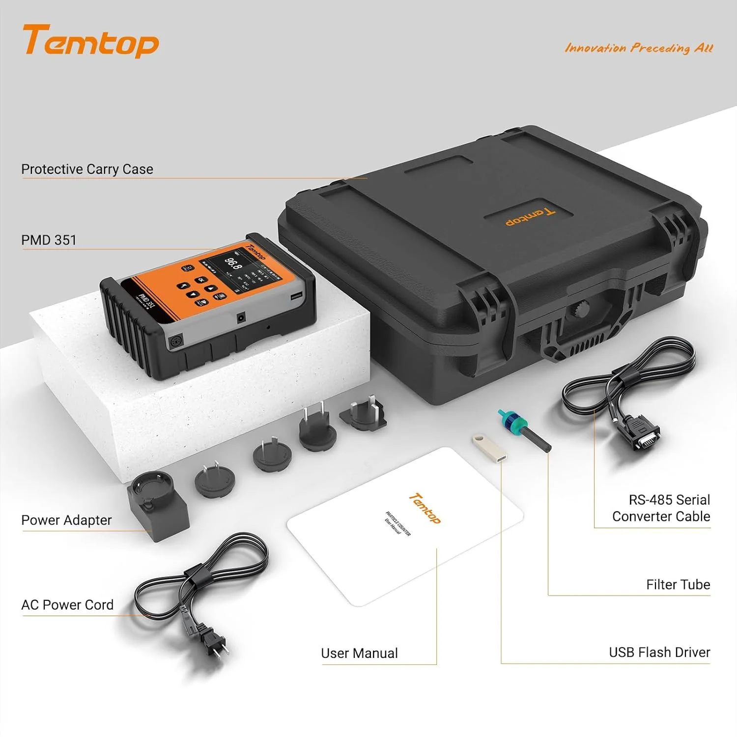 Temtop PMD 351 Professional Handheld Aerosol Dust Monitor, 5-Channel Particle Counter for PM1.0, PM2.5, PM4.0, PM10 & TSP, All-Metal Industrial Design with 2 Million Data Points & USB Export for Cleanrooms & Labs - Image 8